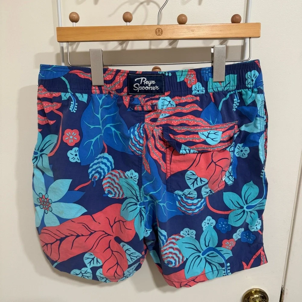 Reyn Spooner Blue and Pink Floral Swim Trunks